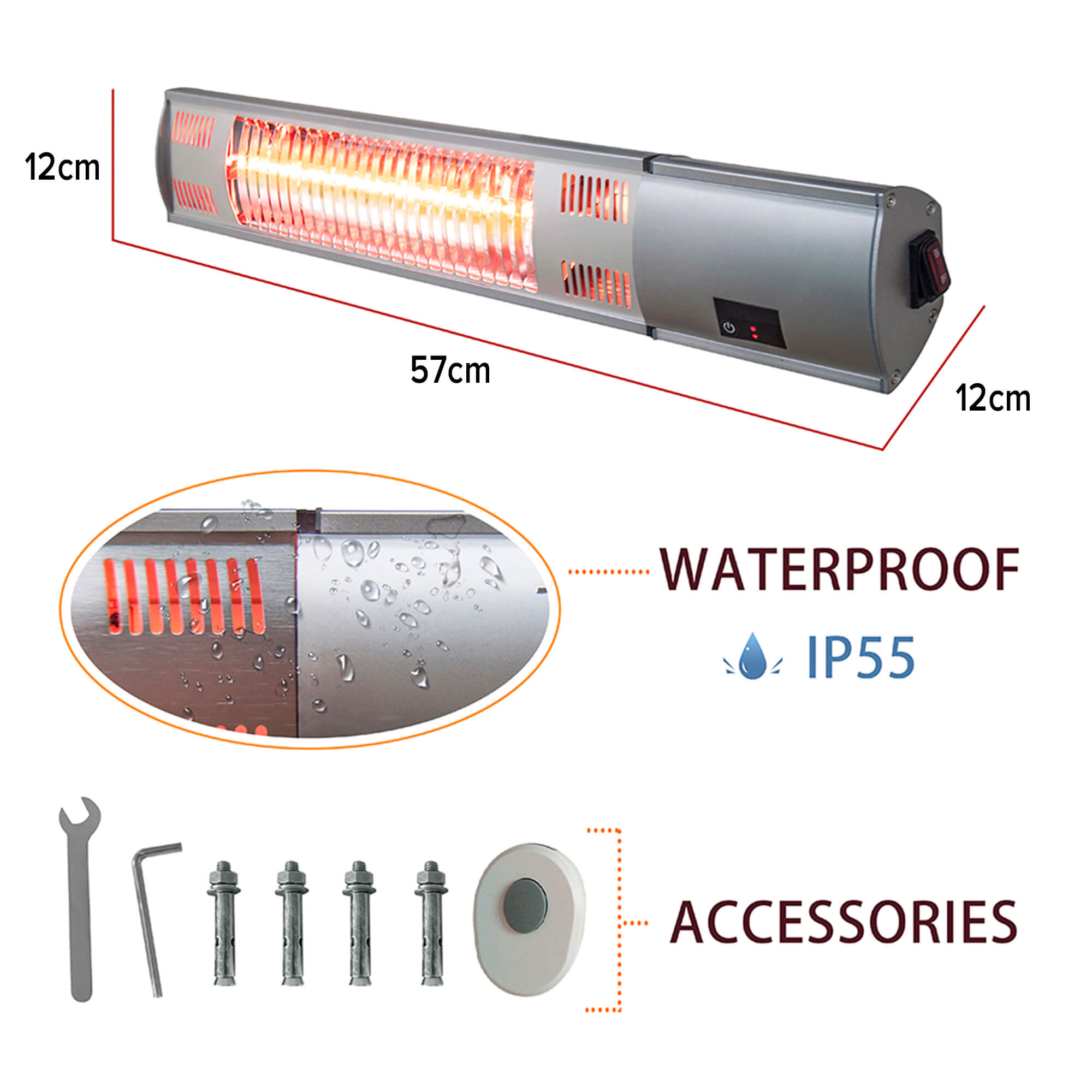 Wall Mounted Infrared Electic Patio Heater / Home Space Heater / Infrared Radiant Heater