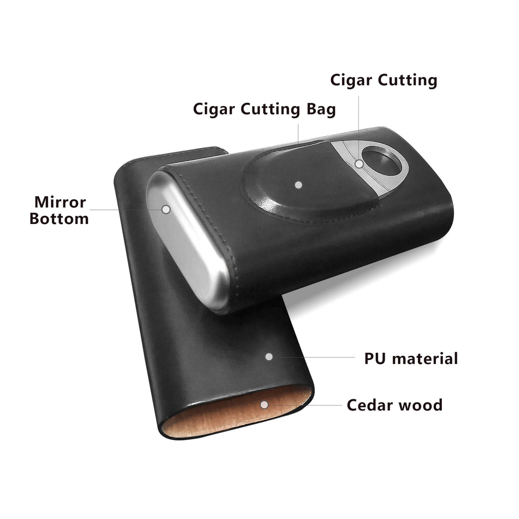 3- Finger Cedar Wood Cigar Box/Leather Cigar Case/Portable Travel Humidor