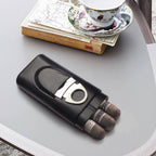 3- Finger Cedar Wood Cigar Box/Leather Cigar Case/Portable Travel Humidor