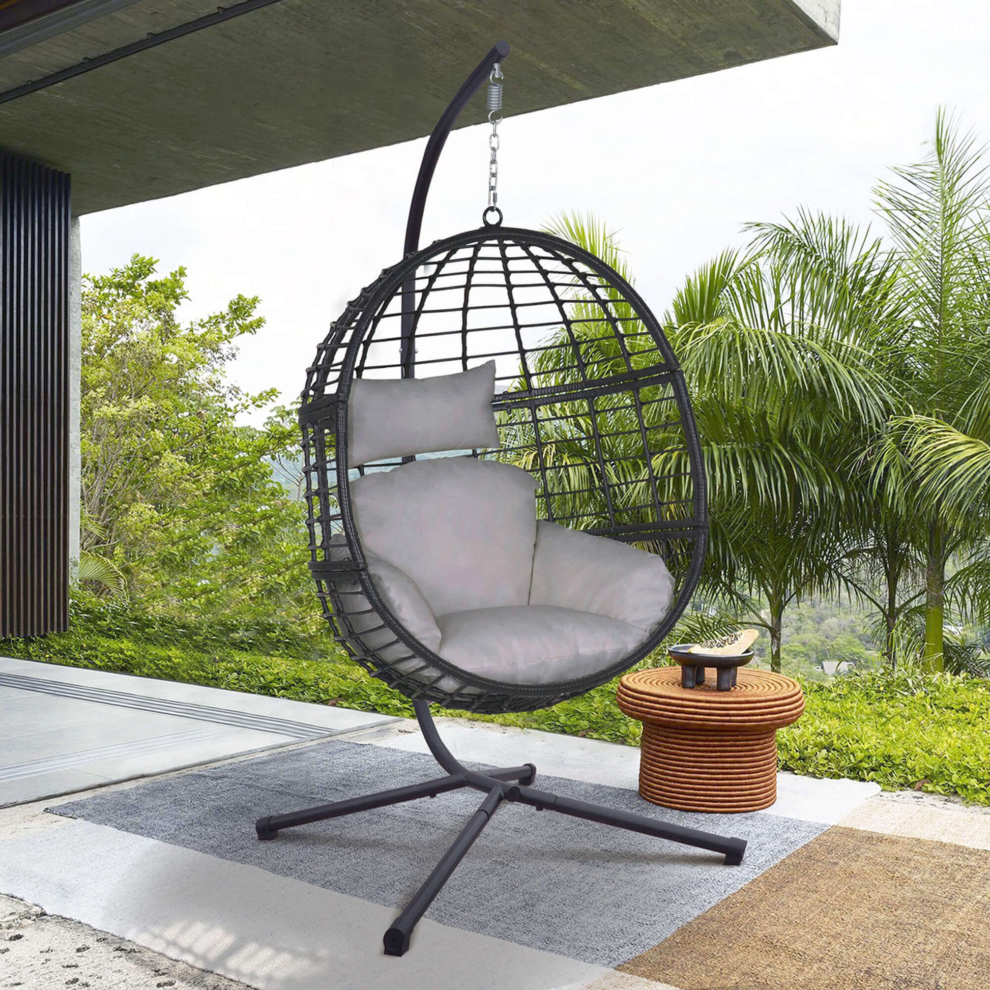 Arttoreal Indoor Outdoor Patio Wicker Hanging Chair Swing Hammock Egg Chairs UV Resistant Cushions with Aluminum Frame for Patio Bedroom Balcony