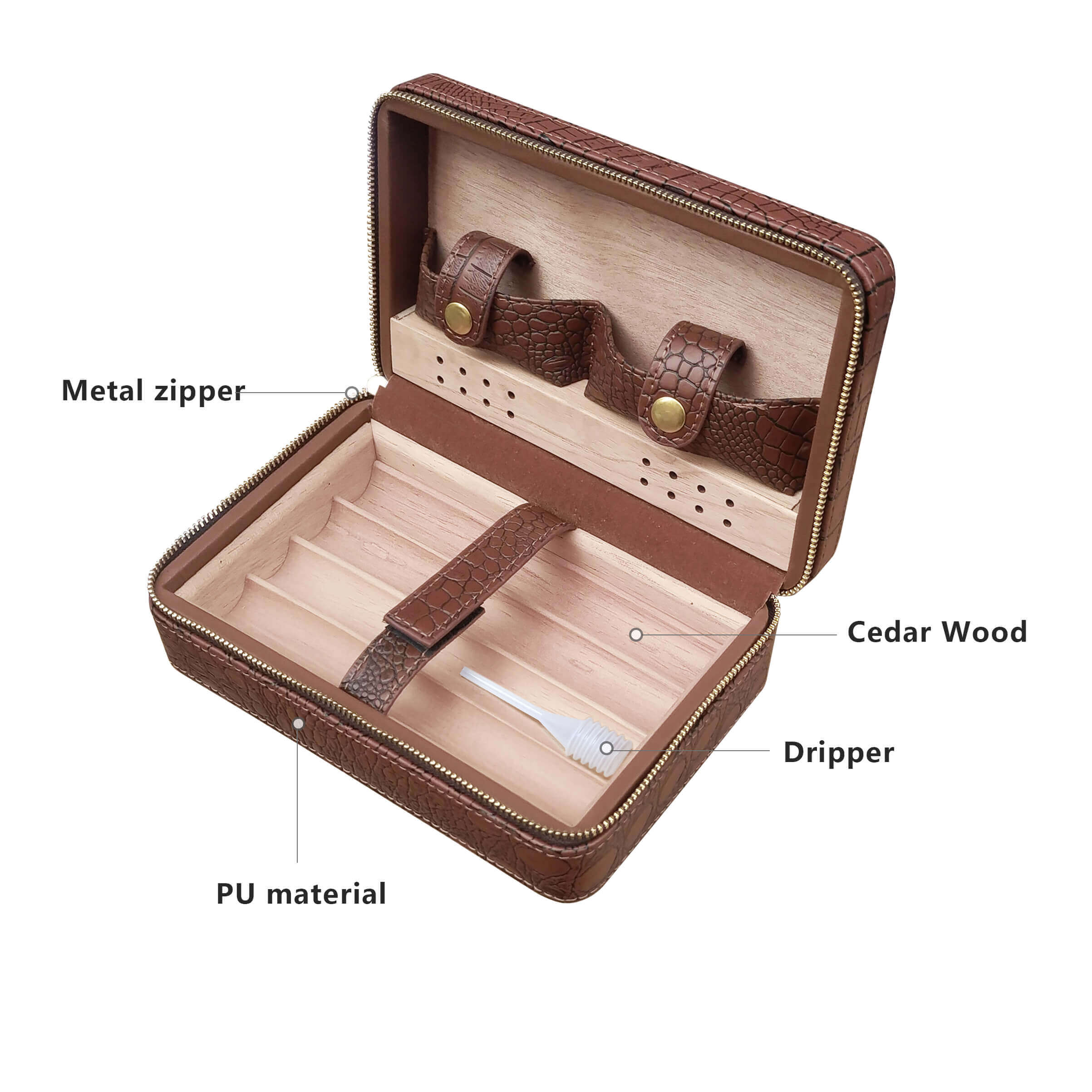 Cigar Travel Humidor / Portable Briefcase Wrapper Cedar Wood Leather Cigar Case