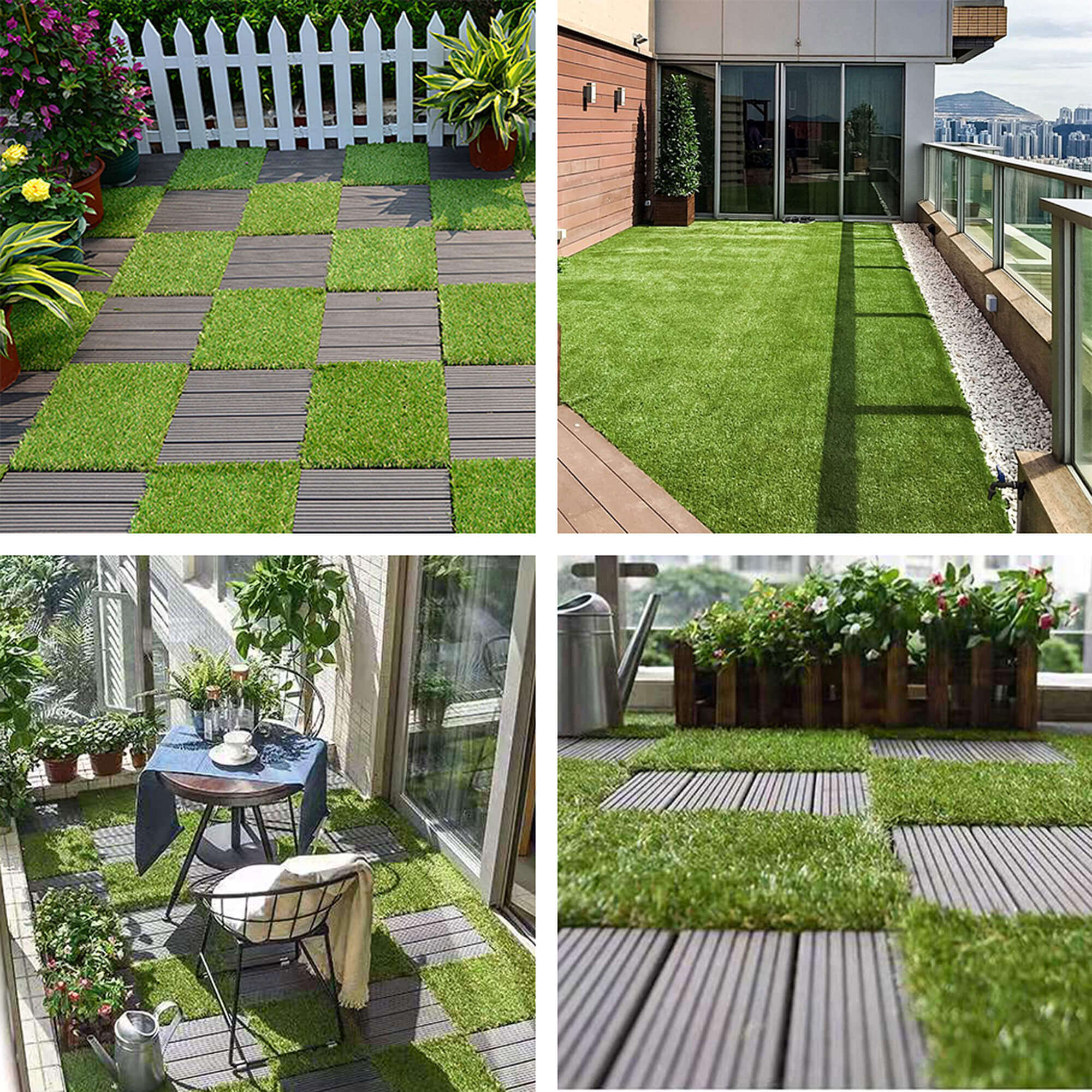 Artificial Grass Turf Tile / Interlocking Self-draining Mat / Grass Flooring / Lawn Floor Mat(8pcs)