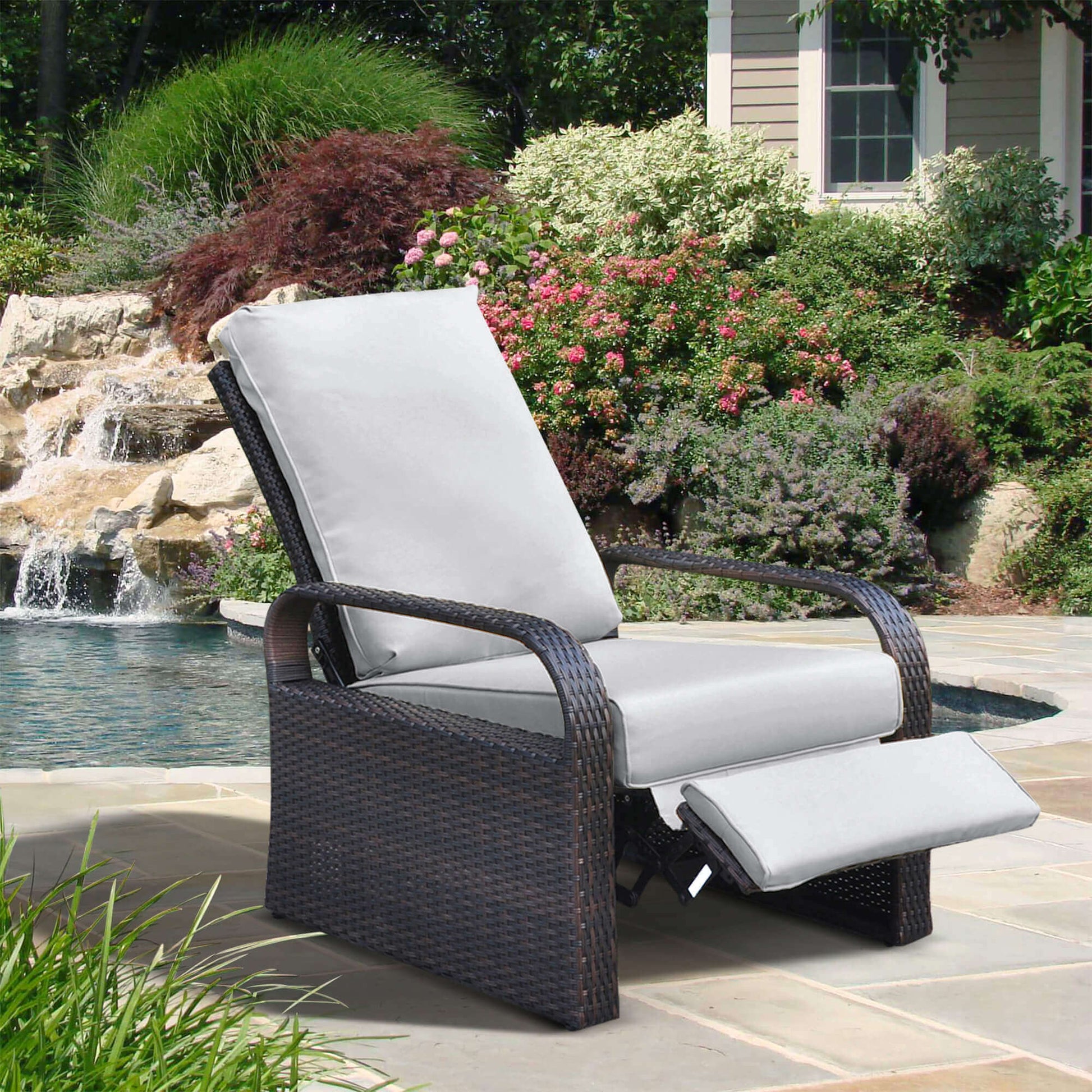 Arttoreal Outdoor Wicker Recliner / Rattan Sofa Recliner / Recliner Chair / Patio Furniture Single Armchair Chair with Cushion
