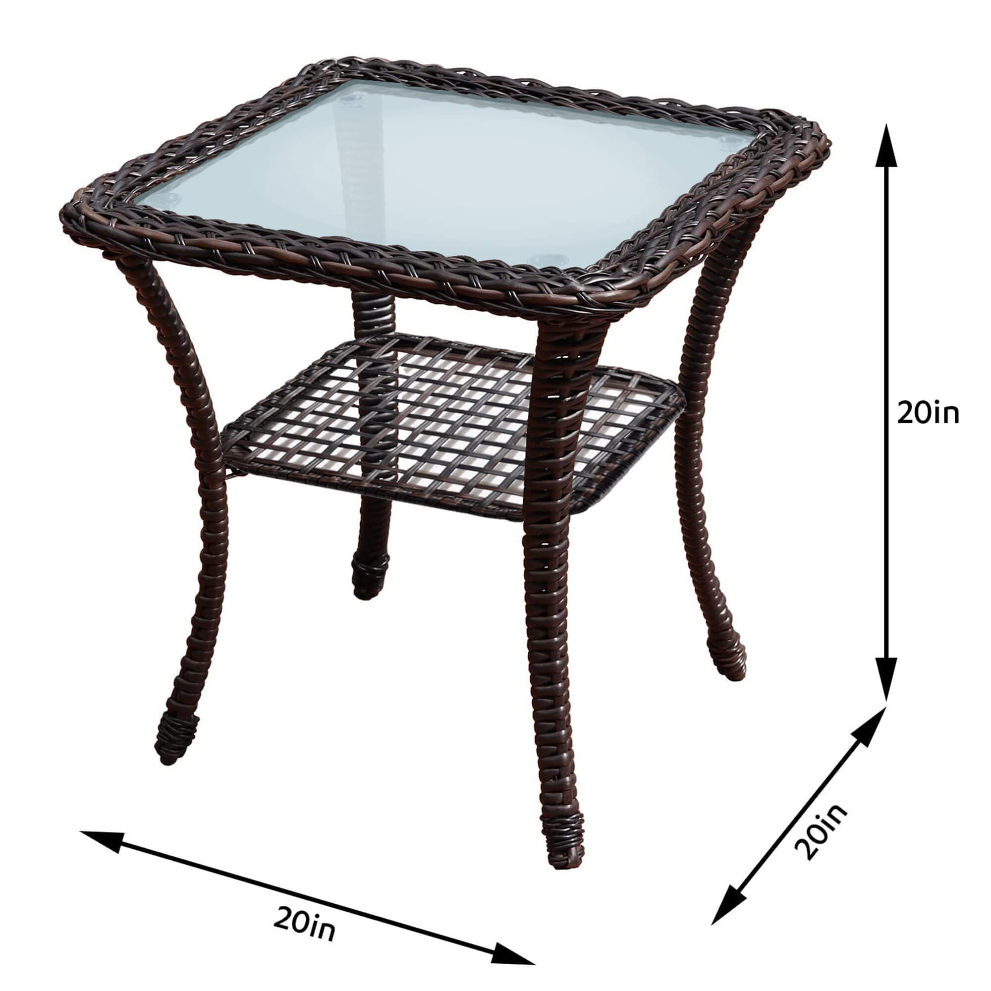 Outdoor Resin Wicker Glass Top Side Coffee Table