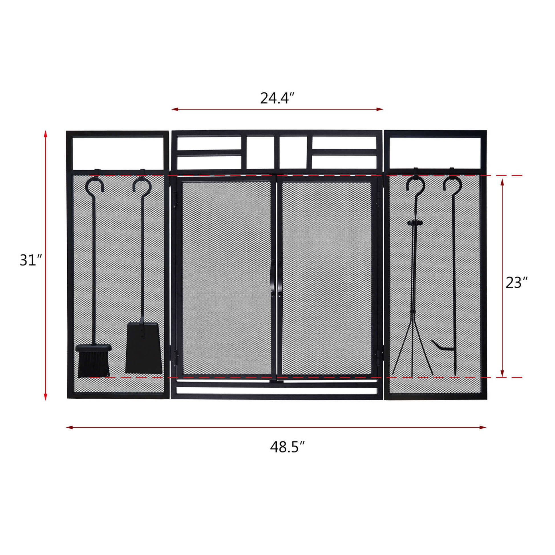 Fireplace Screen Tool Sets / Large Steel Mesh Fireplace Sreen with Doors / Solid Wrought Iron Metal Fire Place Panels