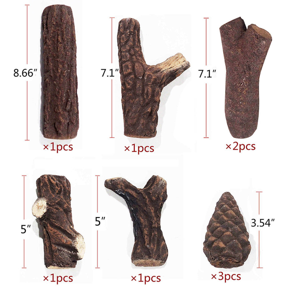 Arttoreal Fireplace Logs Ceramic Woods / Ceramic Logs / Fire pit Logs Set of 9