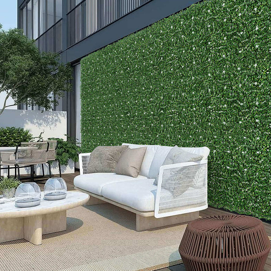 Artificial Hedge Boxwood Panels Plant Faux Greenery Panels UV Protected Indoor Outdoor Garden Home Decor Greenery Panels Wall Pack of 6 Pieces