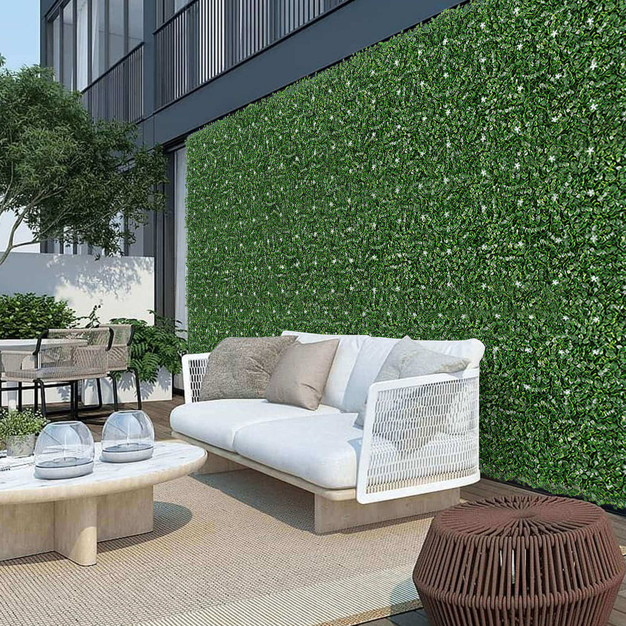 Artificial Hedge Boxwood Panels Plant Faux Greenery Panels UV Protected Indoor Outdoor Garden Home Decor Greenery Panels Wall Pack of 6 Pieces