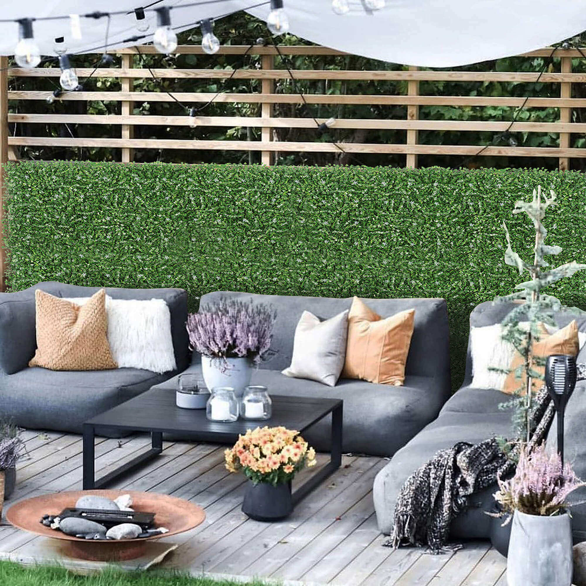 Artificial Hedge Boxwood Panels Plant Faux Greenery Panels UV Protected Indoor Outdoor Garden Home Decor Greenery Panels Wall Pack of 6 Pieces