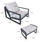 ATR Aluminum Outdoor Lounge Chair With Ottomans / All Weather Outdoor Armchair Set with Cushions(Set of 2 )