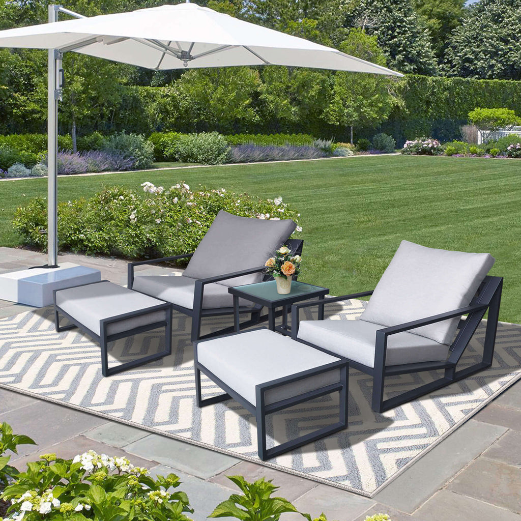 ATR Aluminum Outdoor Lounge Chair With Ottomans / All Weather Outdoor Armchair Set with Cushions(Set of 2 )