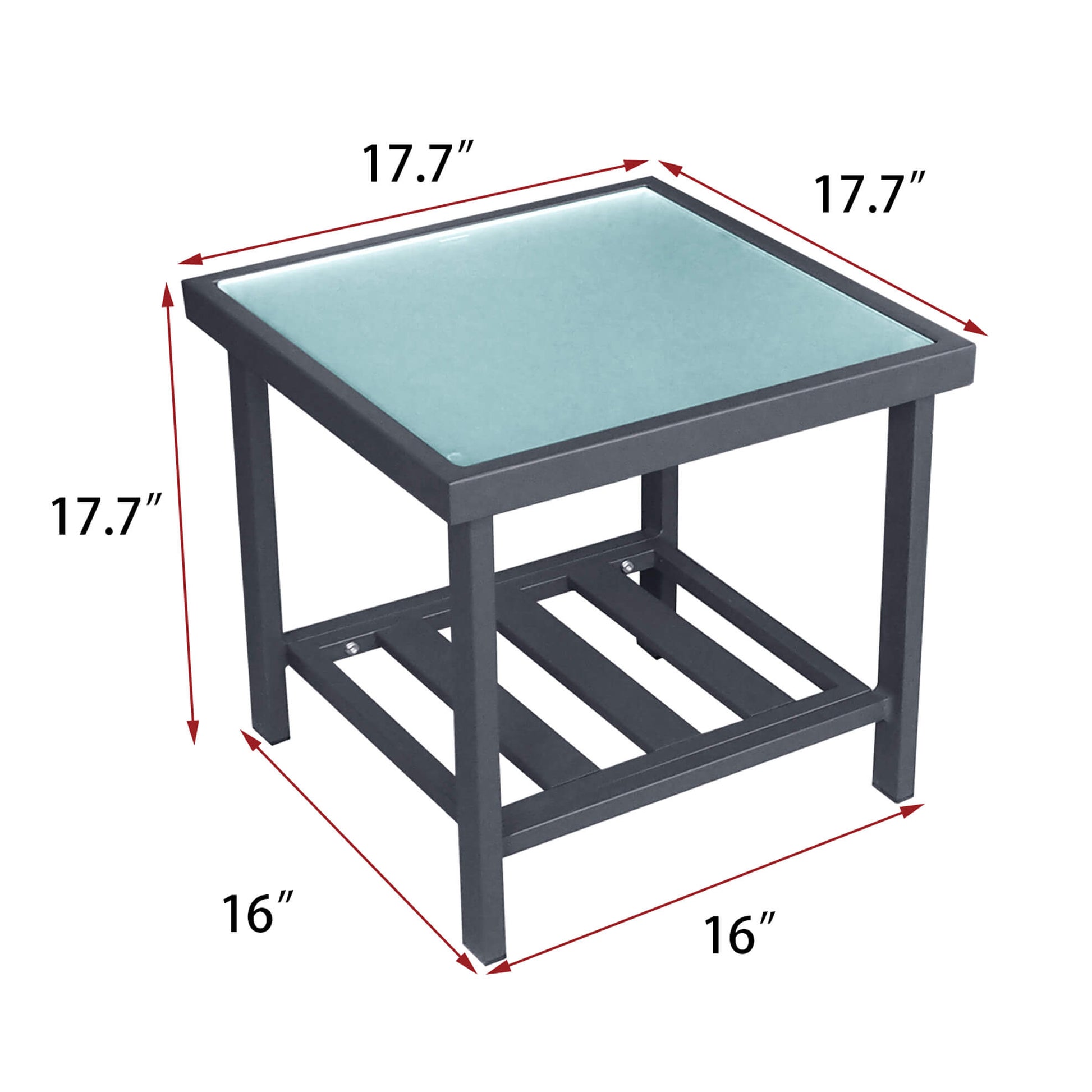 ATR Modern Square End Table For Living Room / Patio Tempered Glass Accent Table/Aluminum Outdoor Side Table With Storage Space