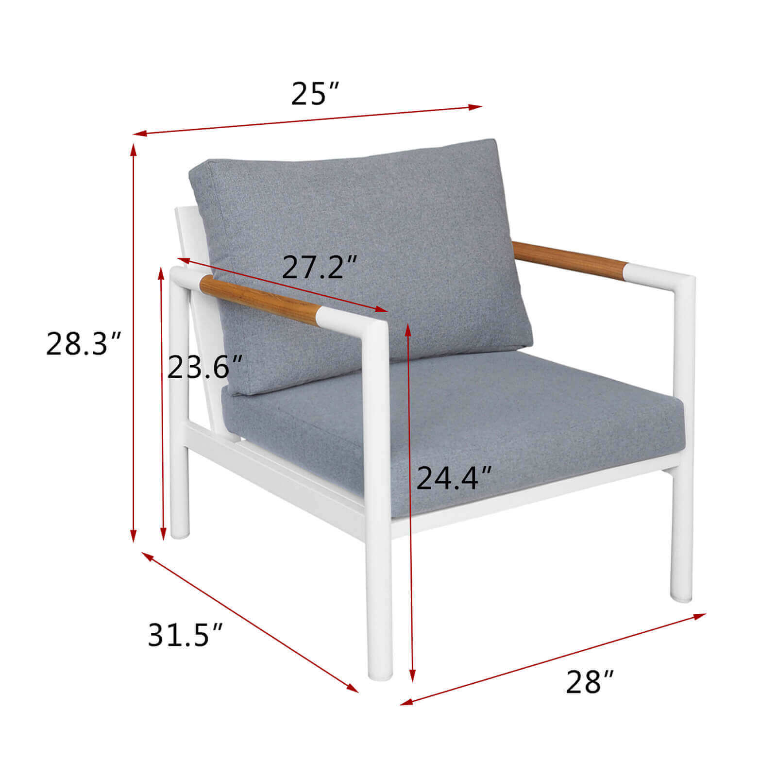 Arttoreal Aluminum Outdoor Patio Armchair in Dark Gray