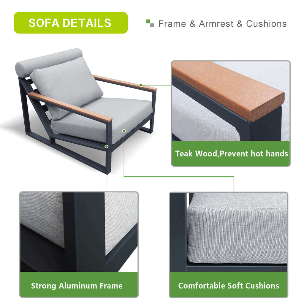 Arttoreal 3Pieces Aluminum Patio Furniture Set, Outdoor Patio Lounge Chair with Ottomans, Coffee Table