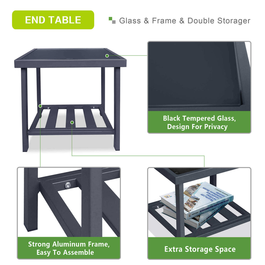 Arttoreal 3Pieces Aluminum Patio Furniture Set, Outdoor Patio Lounge Chair with Ottomans, Coffee Table