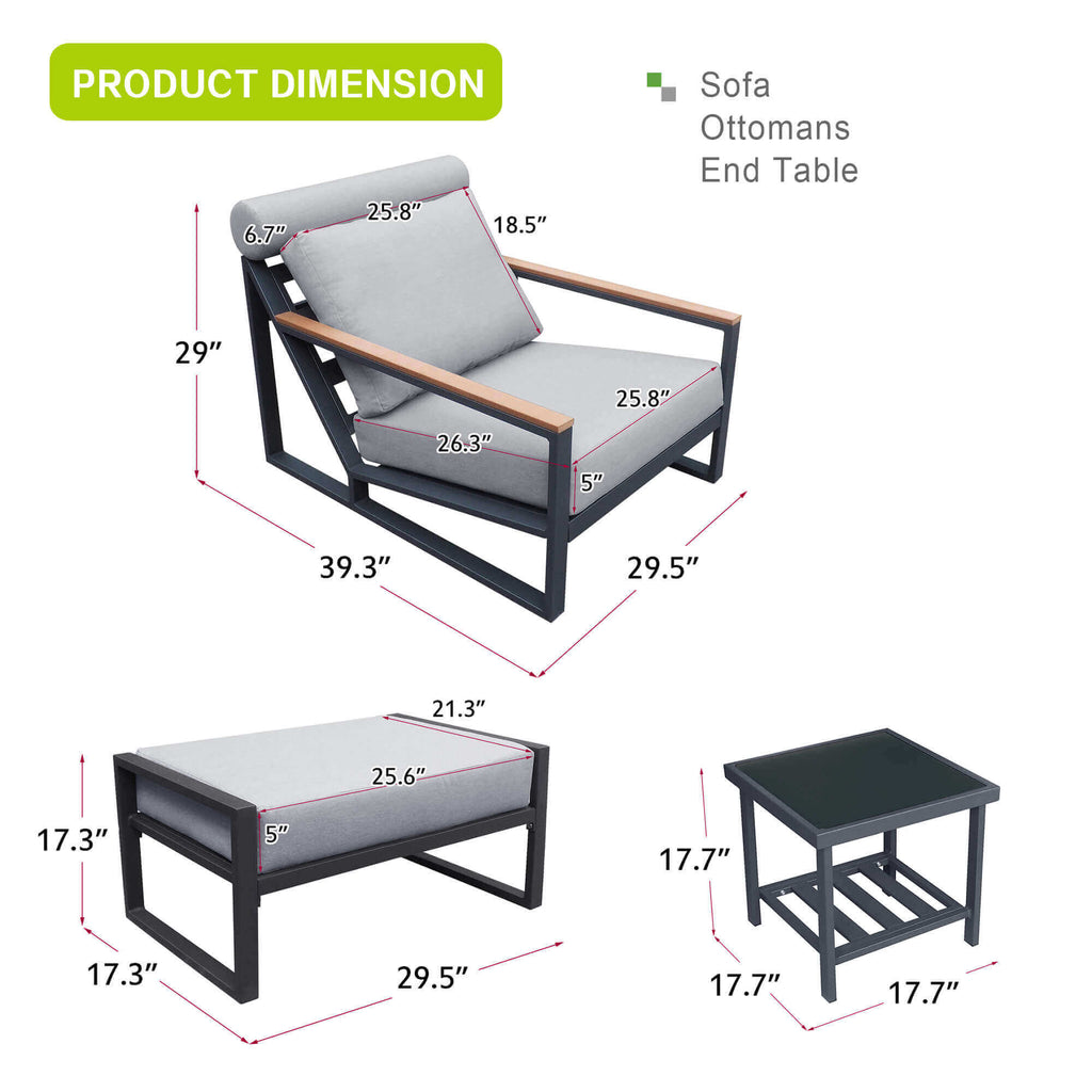 Arttoreal 3Pieces Aluminum Patio Furniture Set, Outdoor Patio Lounge Chair with Ottomans, Coffee Table