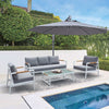Arttoreal Outdoor Patio Furniture Sets, 4 Piece Aluminum Sectional Sofa, White Metal Conversation Set with Grey Cushions