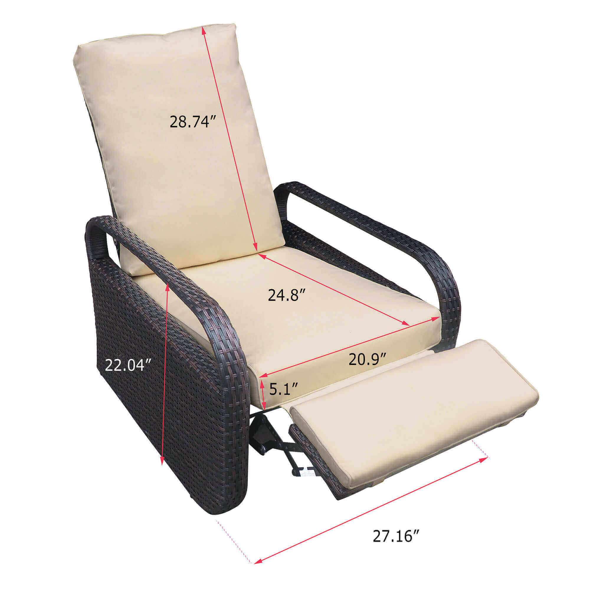 Arttoreal Outdoor Patio Furniture Adjustable Wicker Recliner / Recliner Chair with Aluminum Frame and Soft Waterproof Cushions