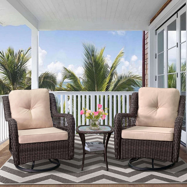 Outdoor Bistro Set 3 Pieces/Outdoor Resin Wicker Swivel Rocker Patio Chair/360-Degree Swivel Rocking Chairs/Outdoor Rattan Conversation Sets