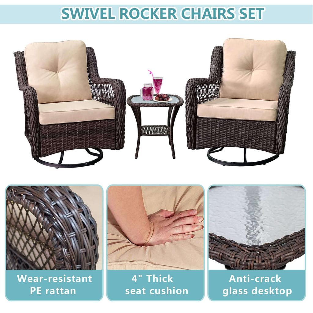 Outdoor Bistro Set 3 Pieces/Outdoor Resin Wicker Swivel Rocker Patio Chair/360-Degree Swivel Rocking Chairs/Outdoor Rattan Conversation Sets
