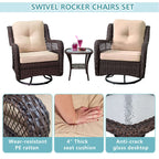 Outdoor Bistro Set 3 Pieces/Outdoor Resin Wicker Swivel Rocker Patio Chair/360-Degree Swivel Rocking Chairs/Outdoor Rattan Conversation Sets