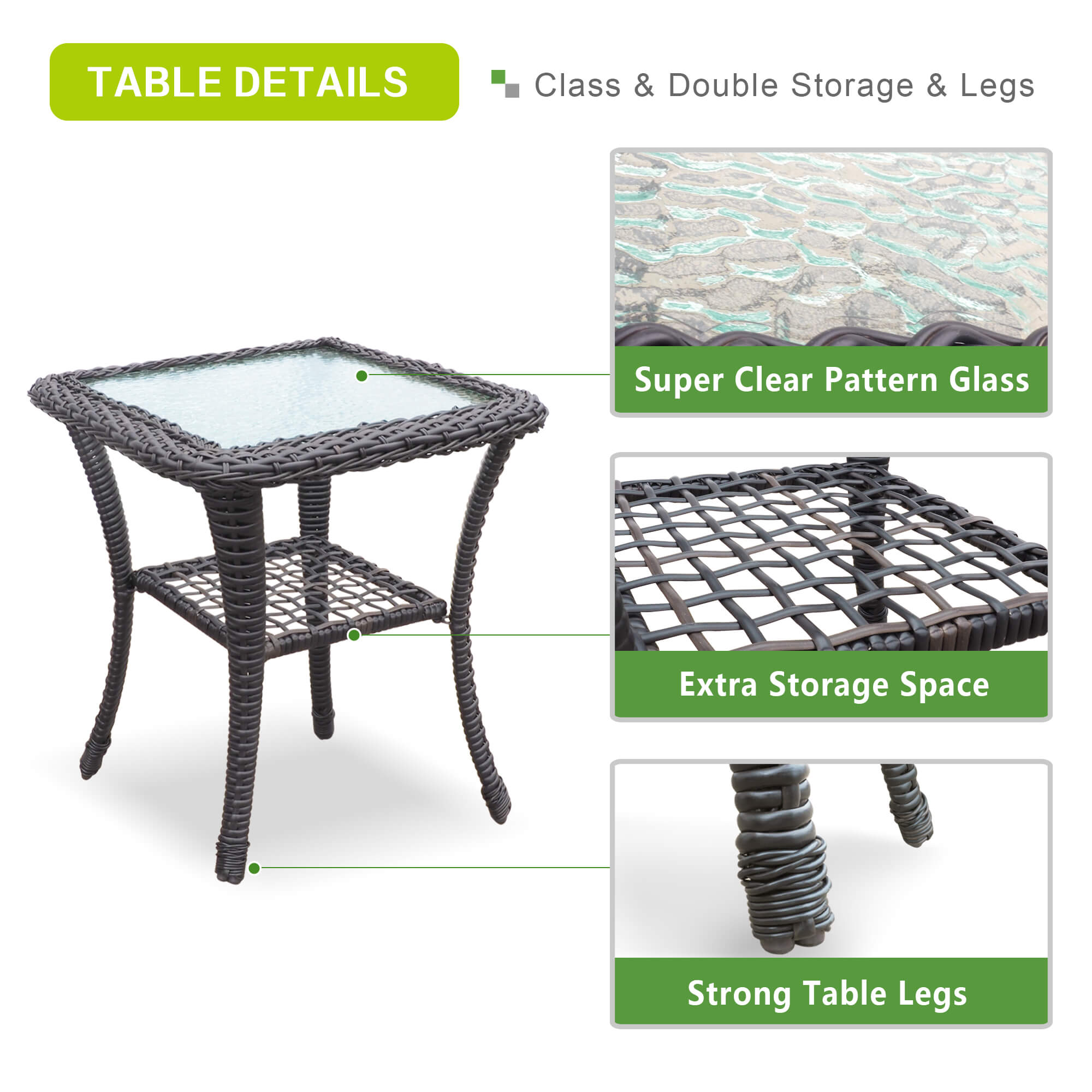 Arttoreal Outdoor Swivel Rocker Patio Chairs Set of 2 and Matching Side Table / 3 Piece Wicker Patio Bistro Set with Premium Fabric Cushions