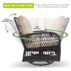 Arttoreal Outdoor Swivel Rocker Patio Chairs Set of 2 and Matching Side Table / 3 Piece Wicker Patio Bistro Set with Premium Fabric Cushions