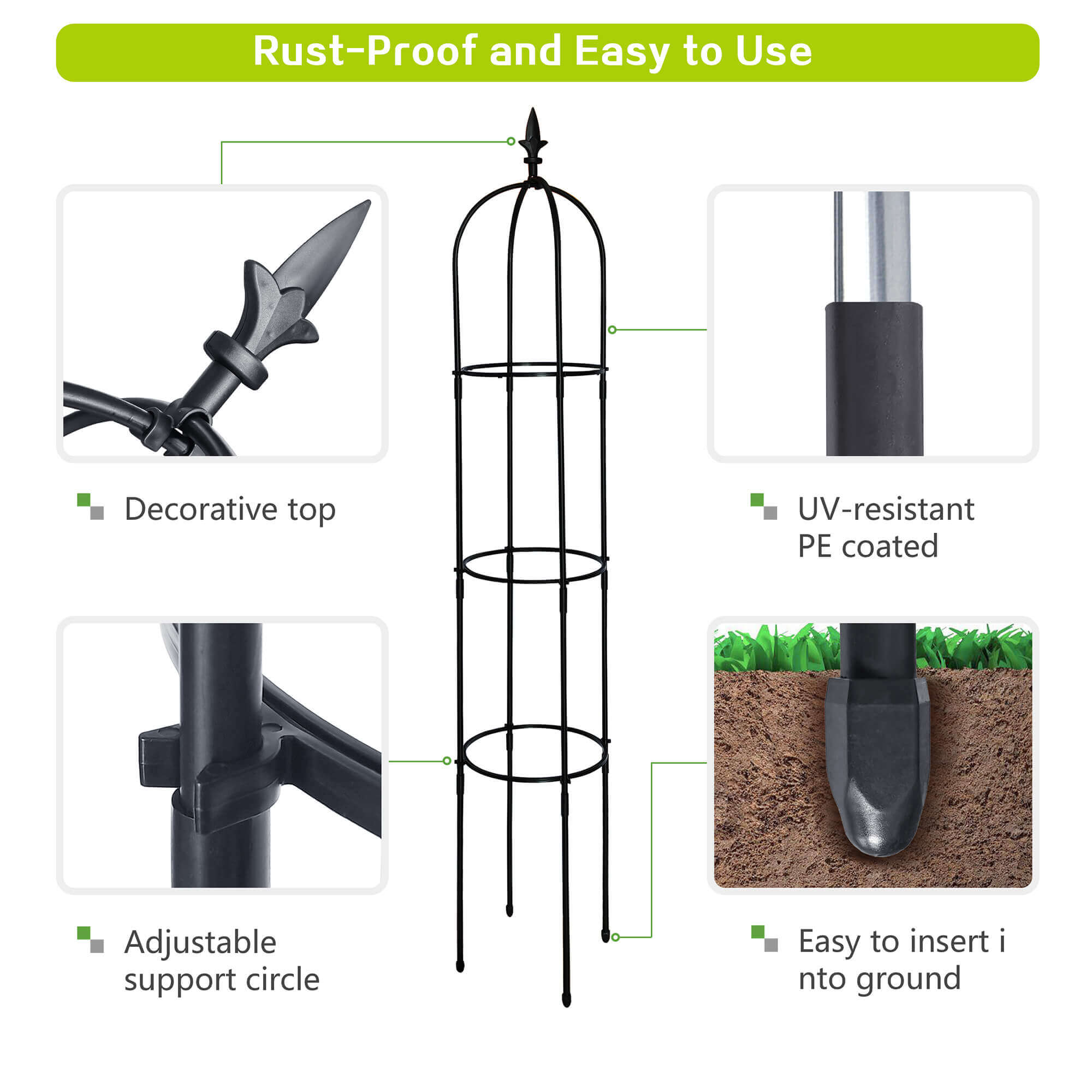 Outdoor Garden Obelisk Trellis for Climbing Plants and Flowers Stands/Plant Support Black Lightweight Plant Tower