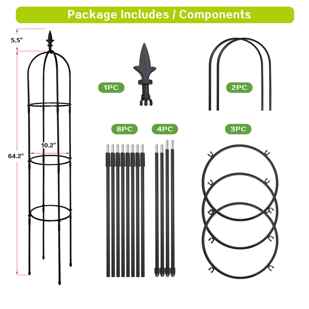 Outdoor Garden Obelisk Trellis for Climbing Plants and Flowers Stands/Plant Support Black Lightweight Plant Tower