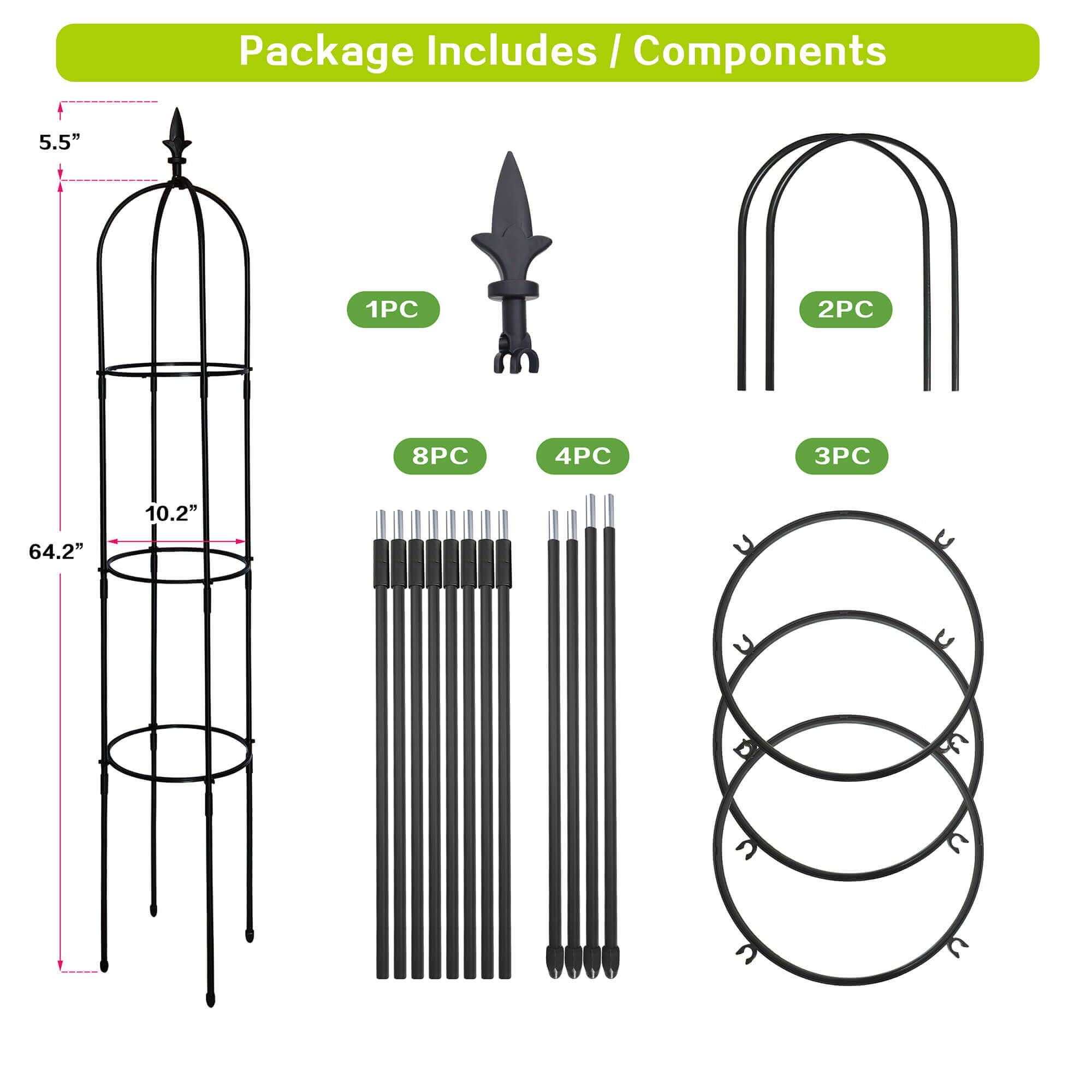 Outdoor Garden Obelisk Trellis for Climbing Plants and Flowers Stands/Plant Support Black Lightweight Plant Tower