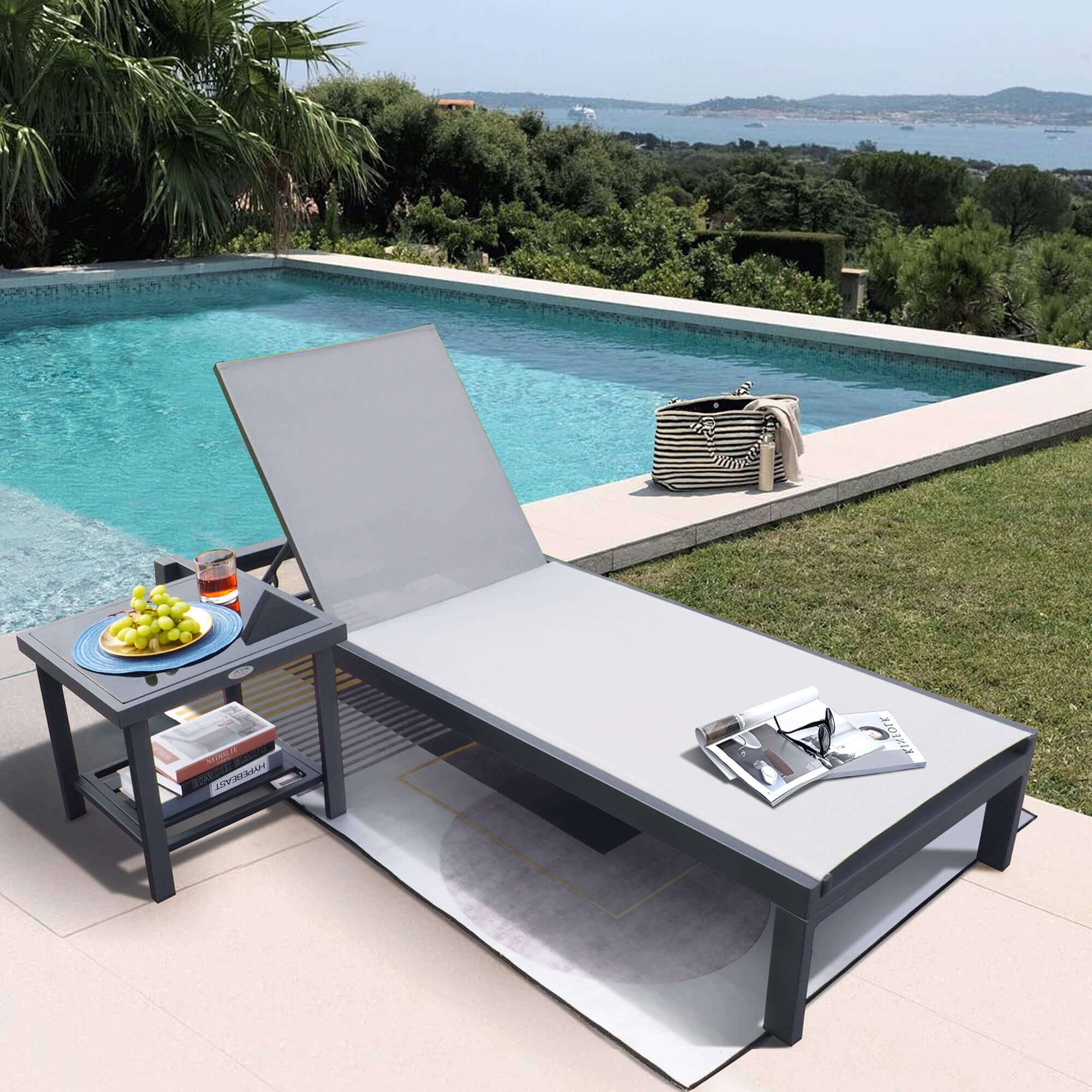 ATR Adjustable Chaise Lounge Chair Outdoor Five-Position Recliner / Curved Design All Weather for Patio, Beach, Yard, Pool