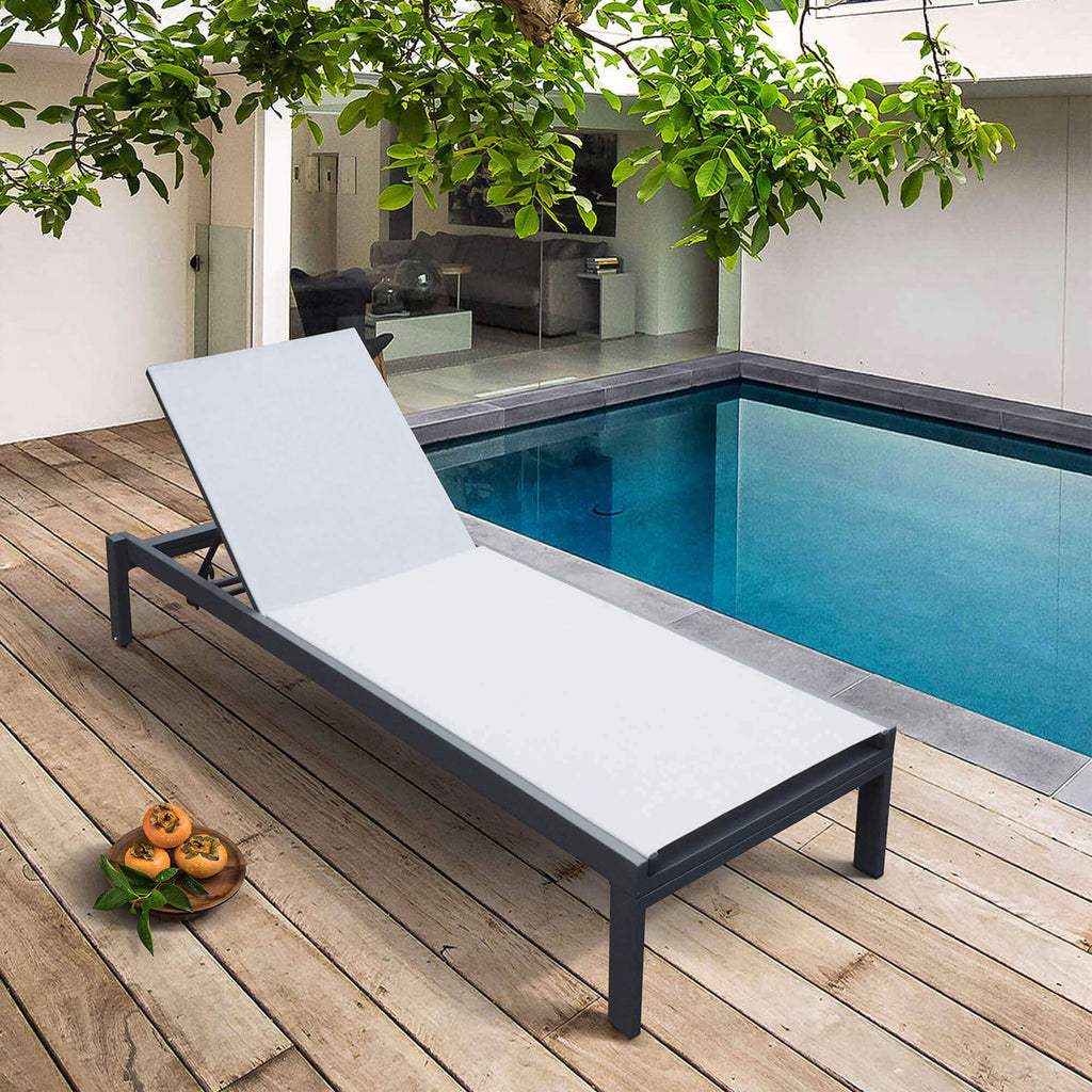 ATR Adjustable Chaise Lounge Chair Outdoor Five-Position Recliner / Curved Design All Weather for Patio, Beach, Yard, Pool