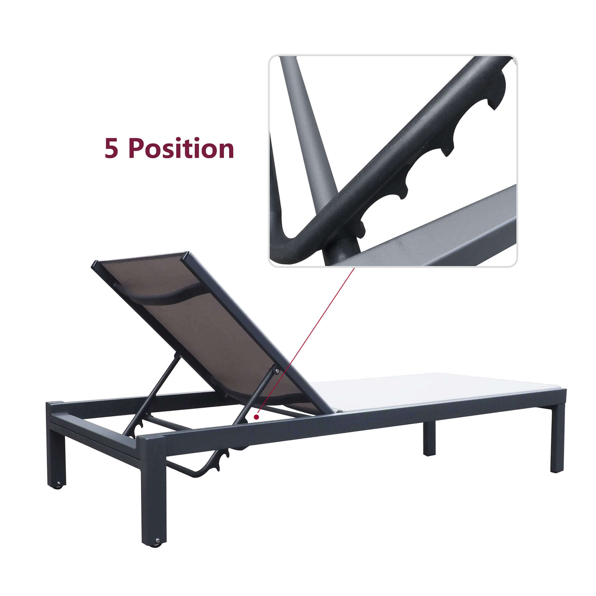 ATR Adjustable Chaise Lounge Chair Outdoor Five-Position Recliner / Curved Design All Weather for Patio, Beach, Yard, Pool