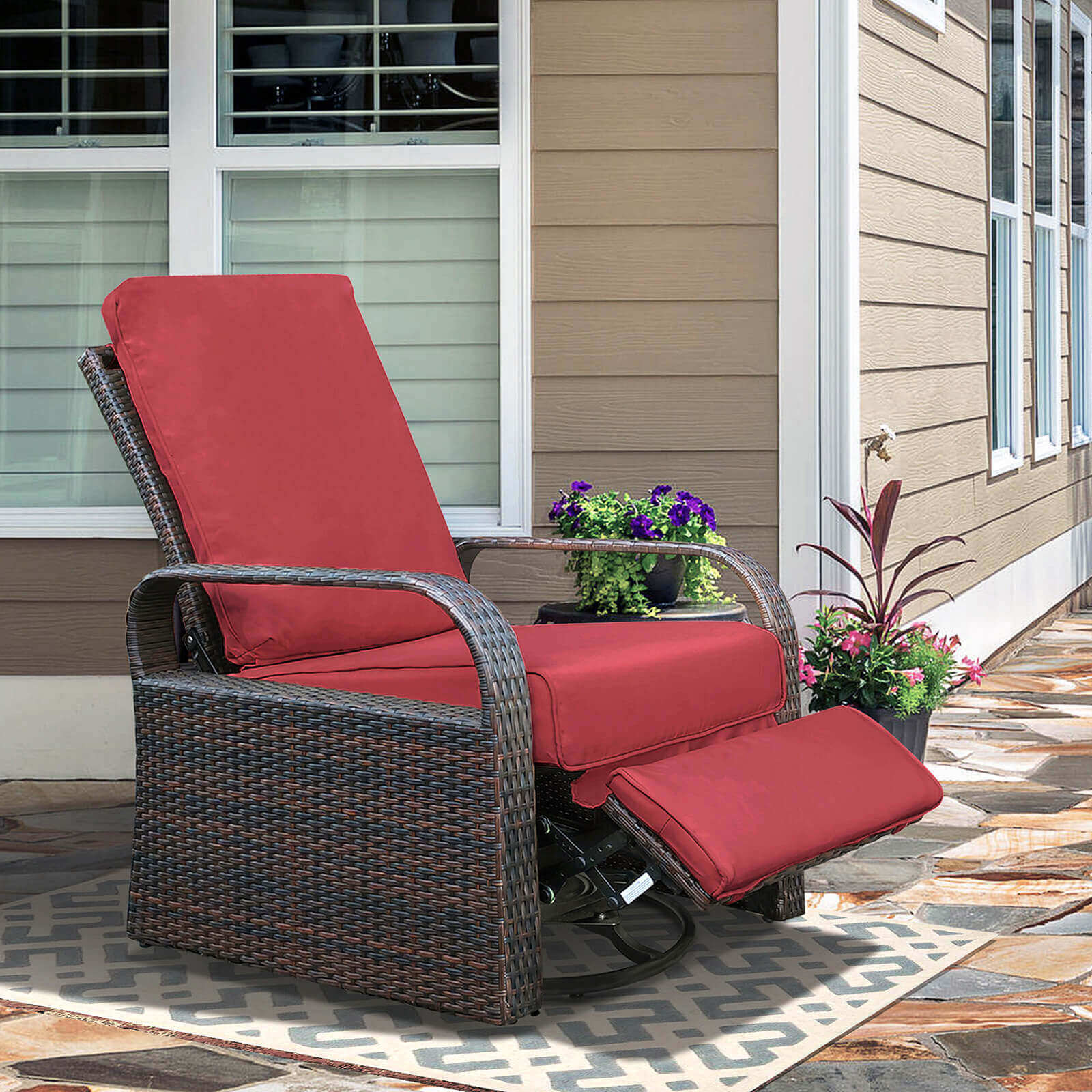 Outdoor Wicker Swivel Recliner / 360-Degree Swivel Recliner Lounge Chair/ Patio Furniture Chair