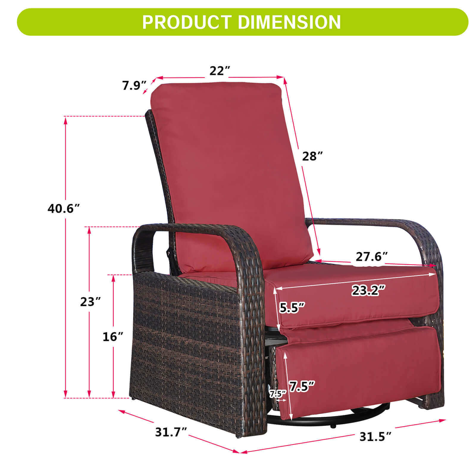 Outdoor Wicker Swivel Recliner / 360-Degree Swivel Recliner Lounge Chair/ Patio Furniture Chair