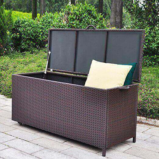 Outdoor Patio Wicker Cube Storage Box/Patio Deck Box Waterproof/Container Aluminum Frames and Resin Rattan Box